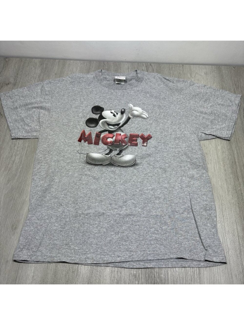 Large Vintage Mickey Mouse Disney Store Textured Name Graphic T-Shirt 90's Y2K
